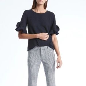 Banana Republic | Tweed Ruffle Short Sleeve Navy Blue Top Office Work XS